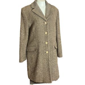 Pendleton Herringbone Tan Button Up Lined Wool Coat‎ Sz 10